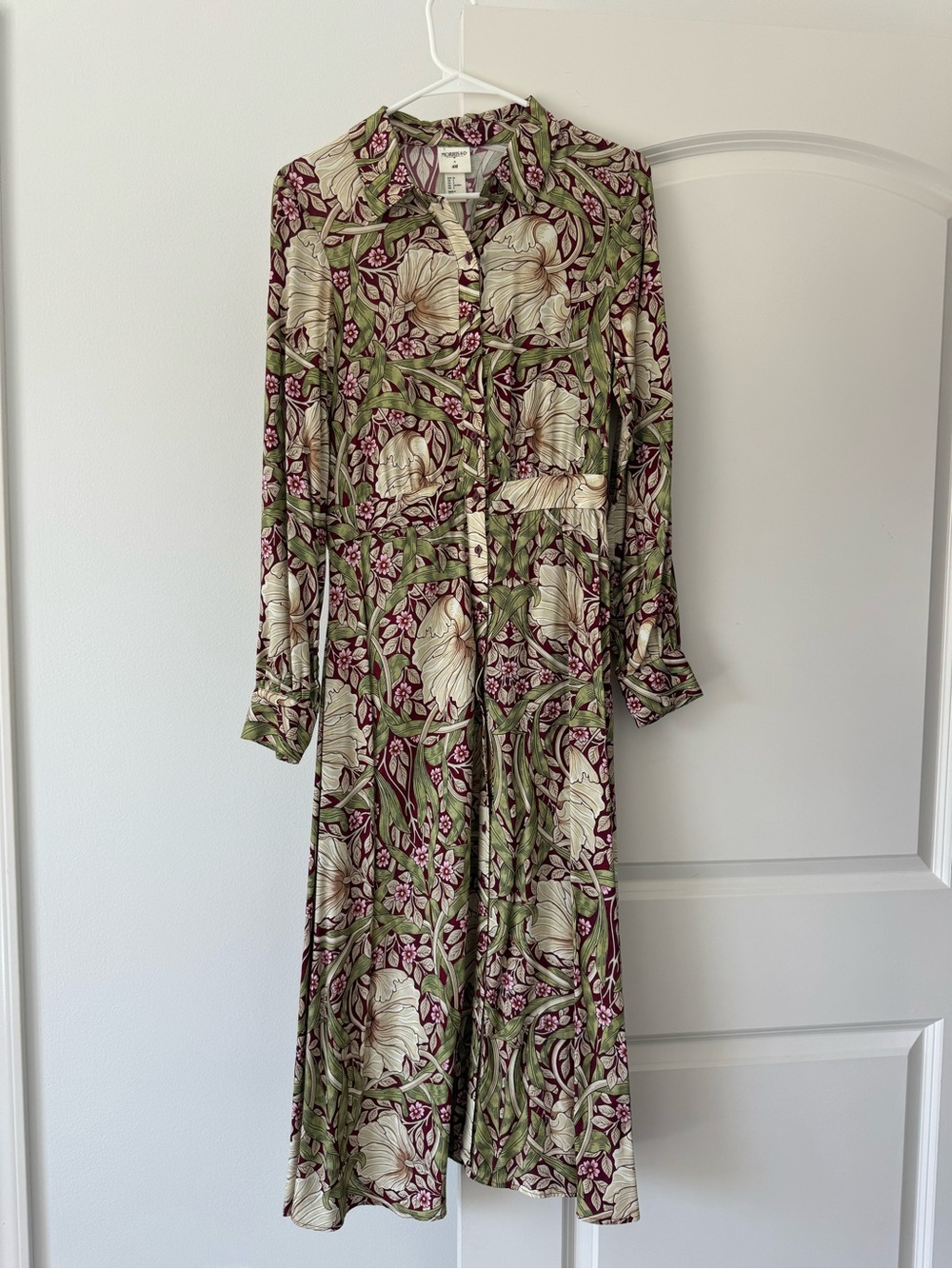 Morris&Co. X H&M Printed Long-Sleeve Midi Dress in Green and Cream
